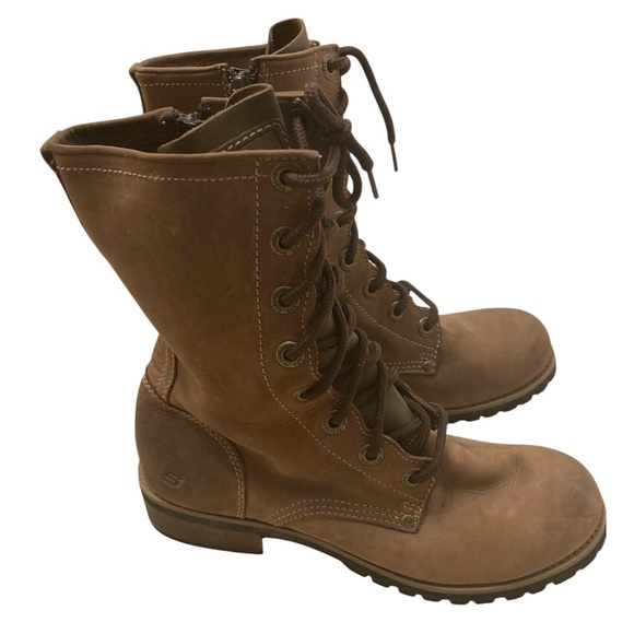 Vintage Y2K Skechers Leather Mid-Calf Lace Up Combat Boots Brown Women’s 7.5 - Picture 5 of 12